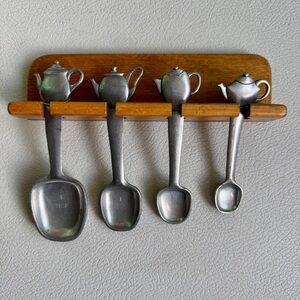 Vintage 1994 SEAGULL PEWTER SET of 4 Measuring Spoons With Teapots